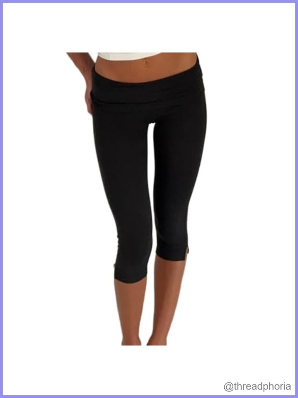 Women's Side Slit Capri Leggings Slim Fit Foldover Yoga Pants